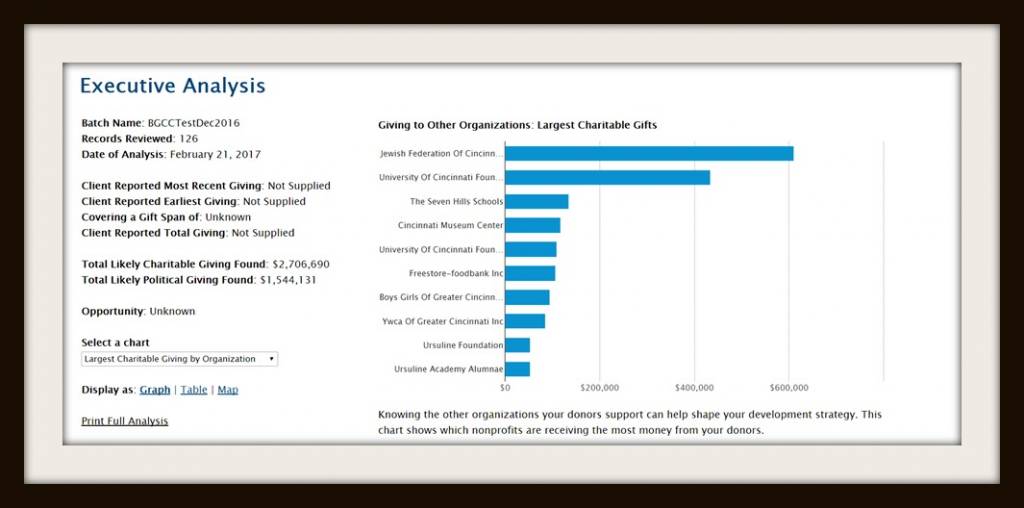 Executive analysis from Donorsearch via the NPOAuthoritry portal - we show you the top ten analytics of your total wealth screening